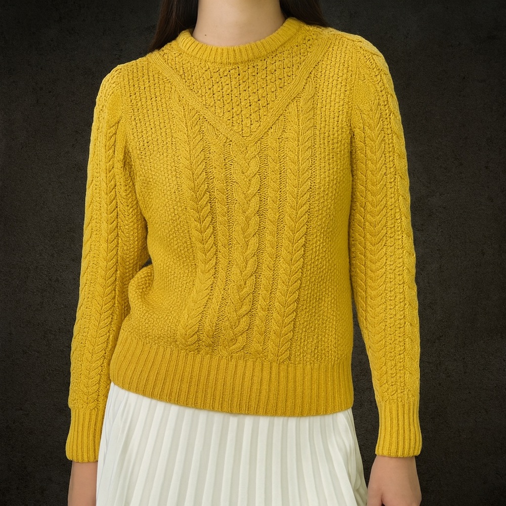 🔥 Chunky Cable-Knit Statement Sweater‎ – Mustard Yellow | Women’s S